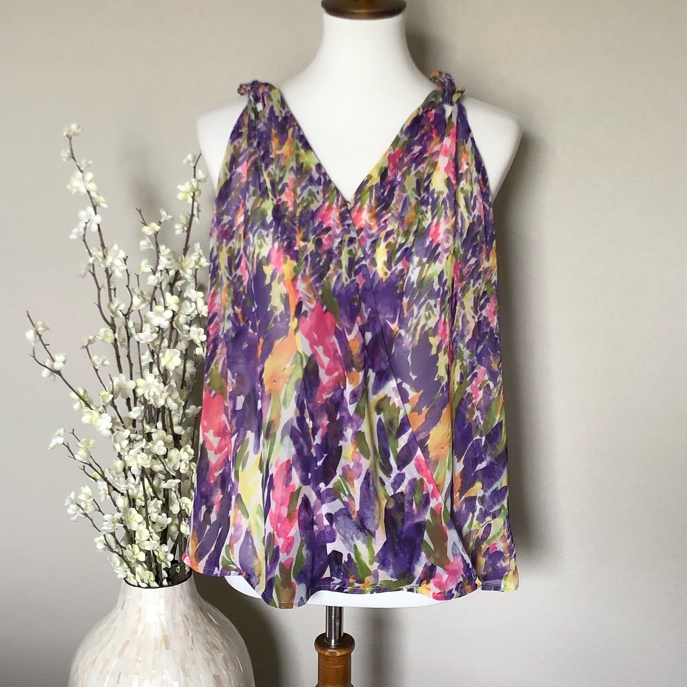 Cabi Semi-Sheer Flowy Watercolor Tank, Size M - Picture 3 of 8